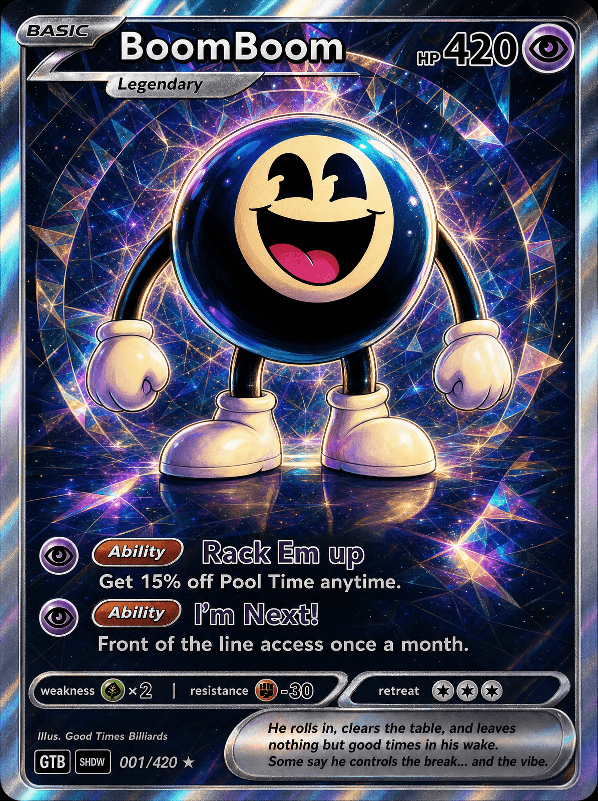 BoomBoom Founders Card — holographic card art