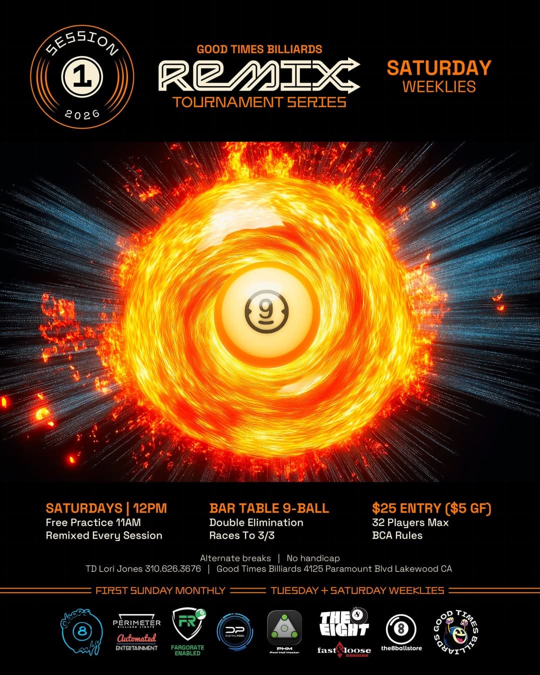 Saturday Remix 9-Ball tournament flyer