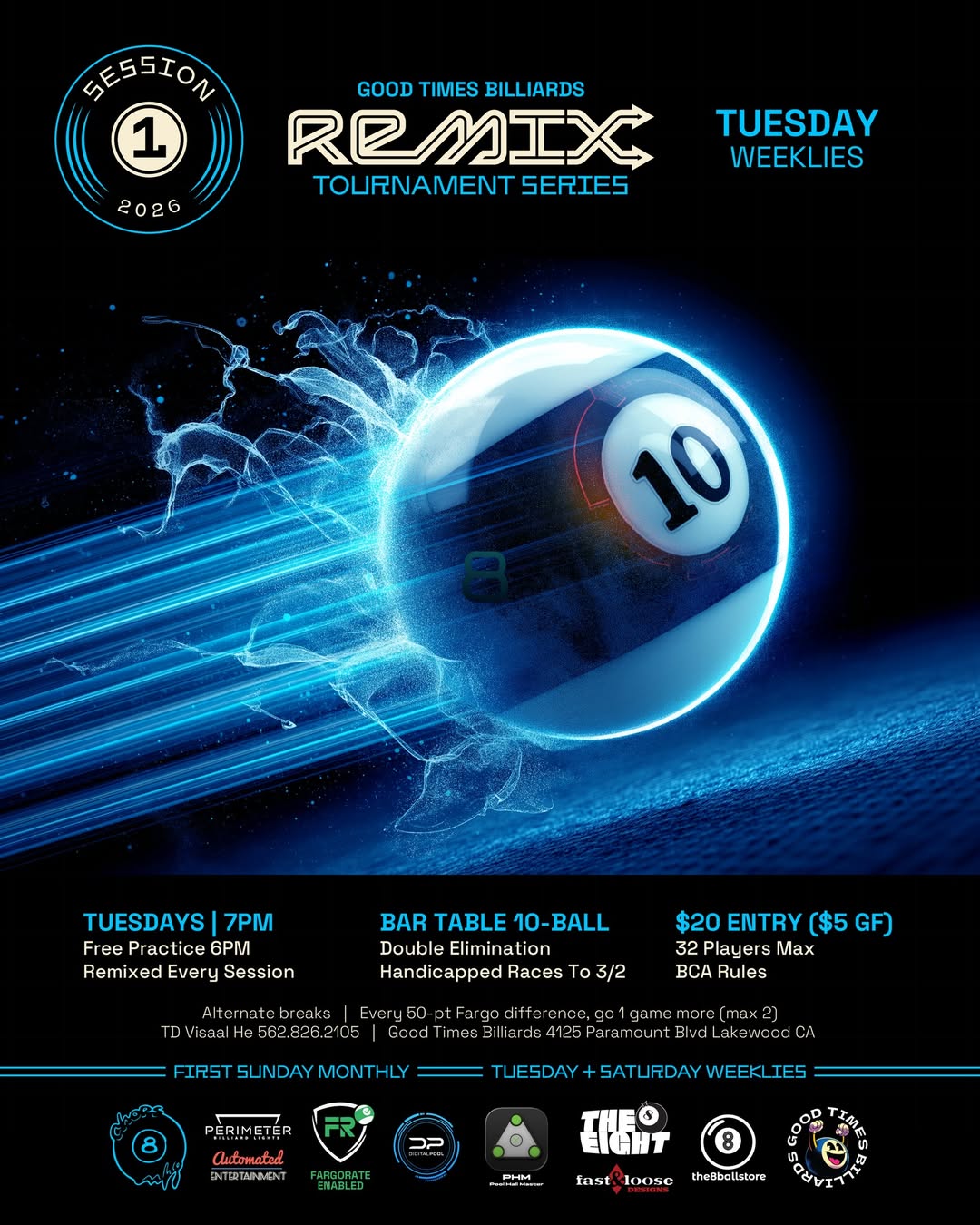 Tuesday Remix 10-Ball tournament flyer